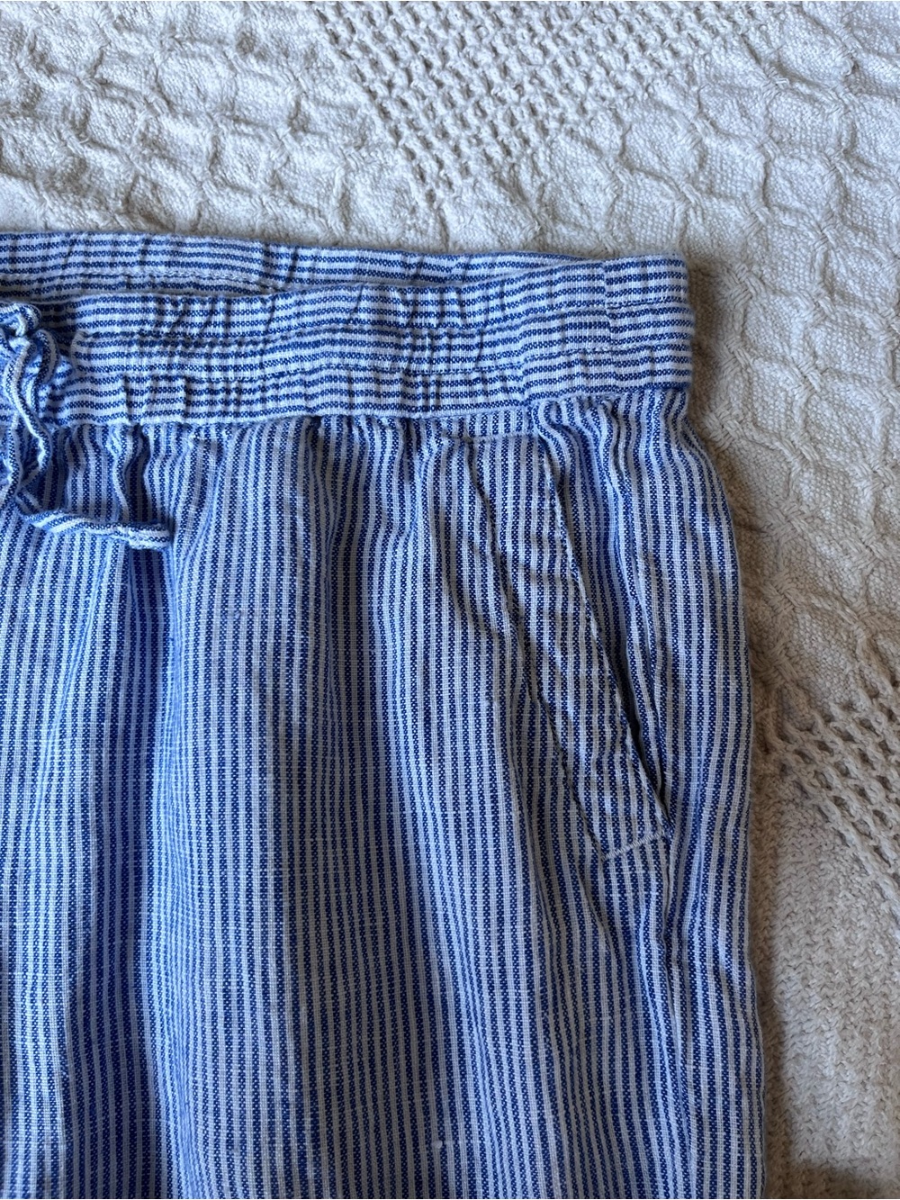 Talbots Light Blue Striped Wide-Leg Linen Pants - Picture 2 of 10